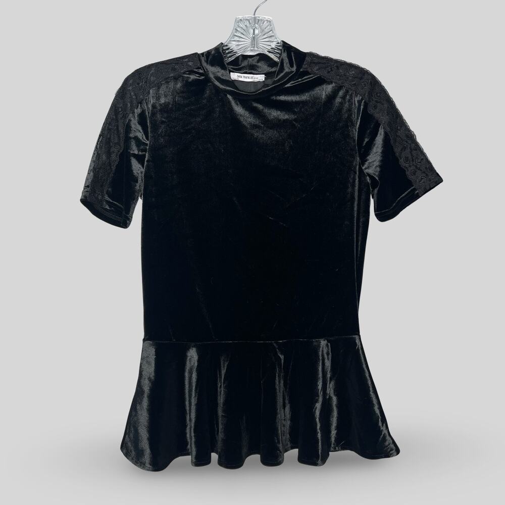 Zara Black Velvet Peplum Top